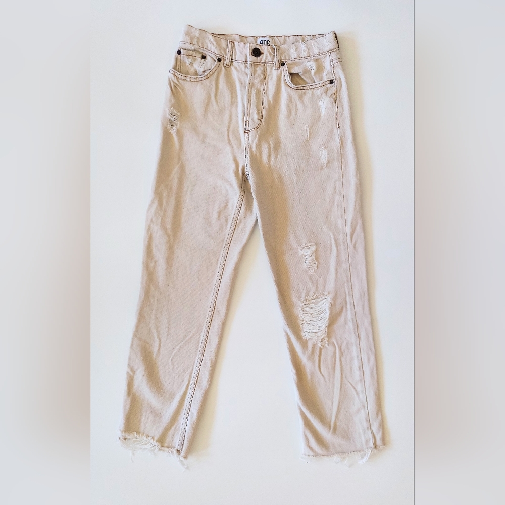 BDG Pax High Rise Straight Leg Distressed Denim Jeans W27 X L32 Beige
